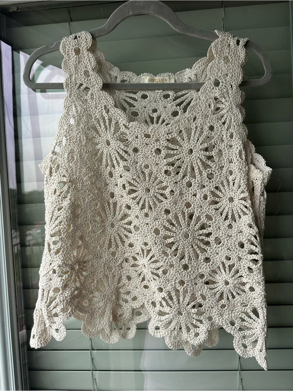 Rebellion Cotton Crochet Cream Tank Top - Picture 1 of 7